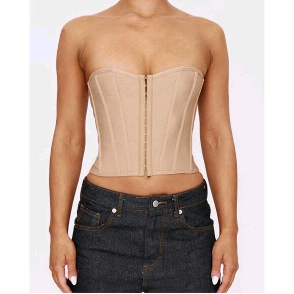 Pretty Little Thing ~Woman Size 4~Stone Bandage Hook & Eye Structured Corset NWT - Picture 1 of 11